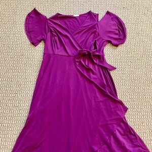 Soprano Womens Tie Front Wrap Midi Dress V-Neck Frilled Sleeves Size 1X Purple